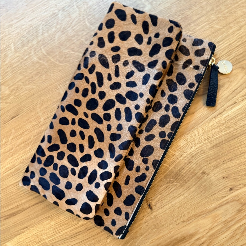 Clare V Tan Leopard Hair Foldover Clutch Bag